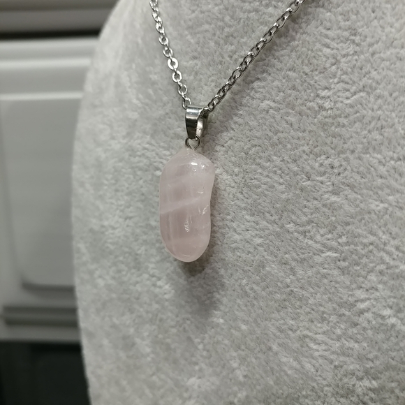Rose Quartz Necklace Natural Gemstone Crystal Pendant Stainless-Steel Chain 20" - Picture 5 of 16